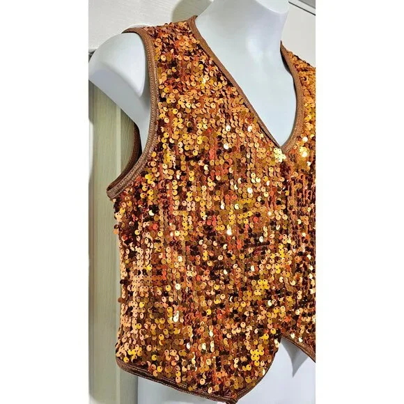 Weissman Boys Ultra Sparkle Sequin Dance Vest Costume Copper Gold Sleeveless XXL - Picture 3 of 8